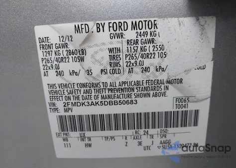 2013 Ford Edge Sport из США, поврежденный, VIN 2FMDK3AK5DBB50683